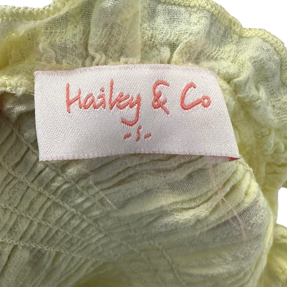 Hailey & Co Womens Smocked Ruffled Mini Dress Sz Small Yellow Sleeveless Lined - Picture 10 of 10